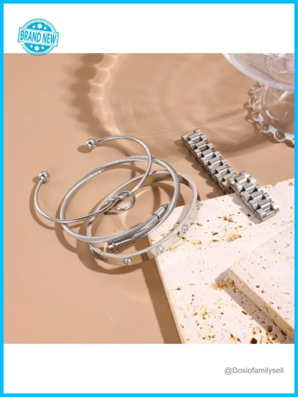 Stackable Bangle Bracelets Set 18K Gold Plated Stainless Steel Cubic Zirconia